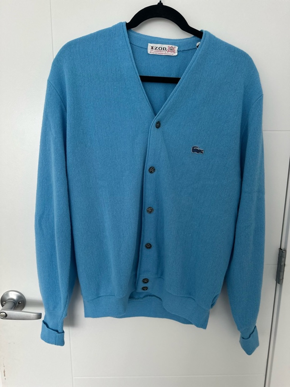 Vintage IZOD Lacoste Cardigan Sweater USA Made Light Blue Knit Orlon Acrylic L